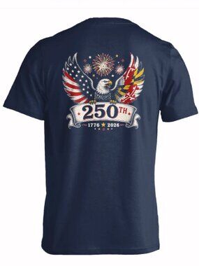 USA 250th 1776-2026 Eagle and Fireworks Patriotic Short Sleeve  - NEW Fast Ship